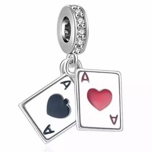 Poker Cards S925 Silver Stamped Dangle Charm, fits Pandora Charm Bracelet